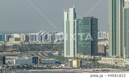 Buildings on Al Reem island in Abu Dhabi timelapse from above. Buildings on Al Reem island in Abu Dhabi timelapse from above. 44681822