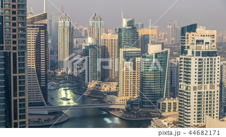 Amazing colorful dubai marina skyline during sunset timelapse Amazing colorful dubai marina skyline during sunset timelapse 44682171