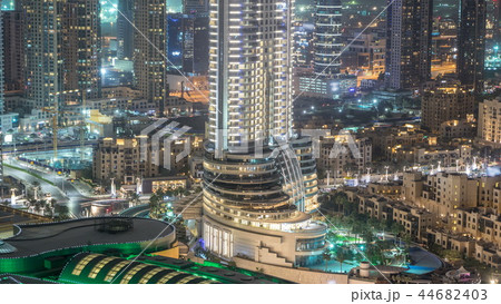 Dubai downtown night timelapse. Top view from above Dubai downtown night timelapse. Top view from above 44682403