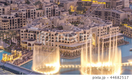 Dubai downtown day to night timelapse. Top view from above 44682517