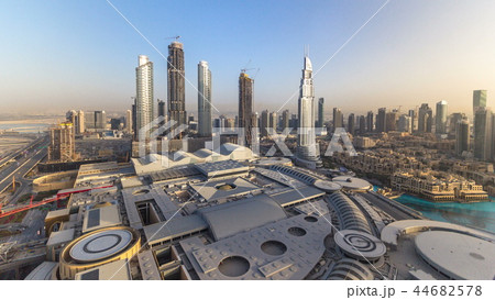 Dubai downtown during all day timelapse. Top view from above Dubai downtown during all day timelapse. Top view from above 44682578