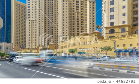 A view of traffic on the street at Jumeirah Beach Residence and Dubai marina timelapse, United Arab Emirates. A view of traffic on the street at Jumeirah Beach Residence and Dubai marina timelapse, United Arab Emirates. 44682793