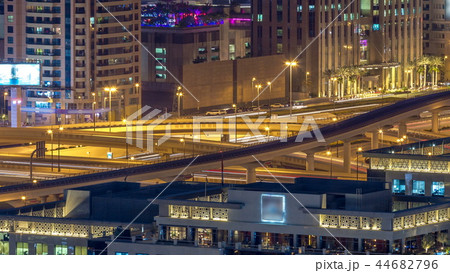 Night traffic on a busy intersection on Sheikh Zayed highway aerial timelapse 44682796