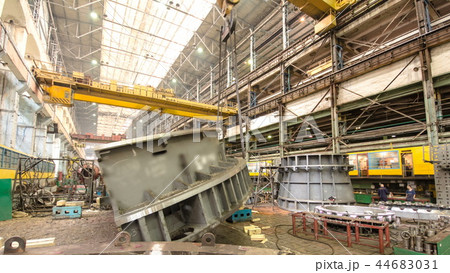 Industrial production of turbines for heavy industry timelapse. Huge steel turbine components. Industrial production of turbines for heavy industry timelapse. Huge steel turbine components. 44683031