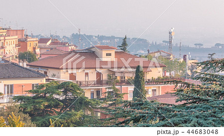 Old houses and trees during sunset in beautiful town of Albano Laziale timelapse, Italy 44683048