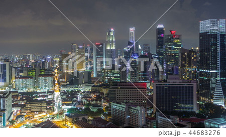 Aerial view of Chinatown and Downotwn of Singapore night timelapse Aerial view of Chinatown and Downotwn of Singapore night timelapse 44683276