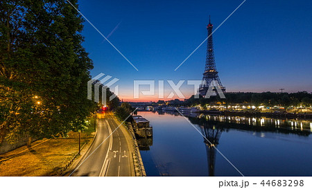 Eiffel Tower and the Seine river night to day timelapse, Paris, France 44683298