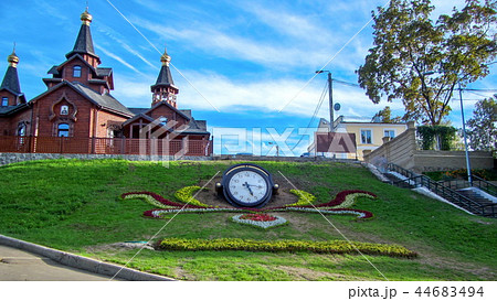 The temple in honor of the icon of the Mother of God "Joy and Consolation" and clock timelapse hyperlapse in Kharkov, Ukraine 44683494