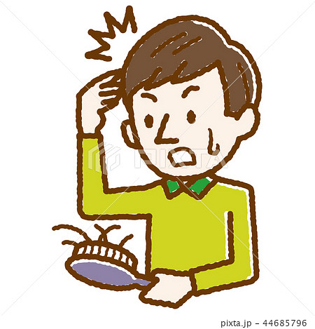 抜け毛に驚く若い男性 手描き風 抜け毛に驚く若い男性 手描き風 44685796