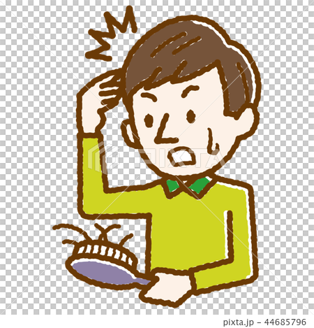 抜け毛に驚く若い男性 手描き風 抜け毛に驚く若い男性 手描き風 44685796