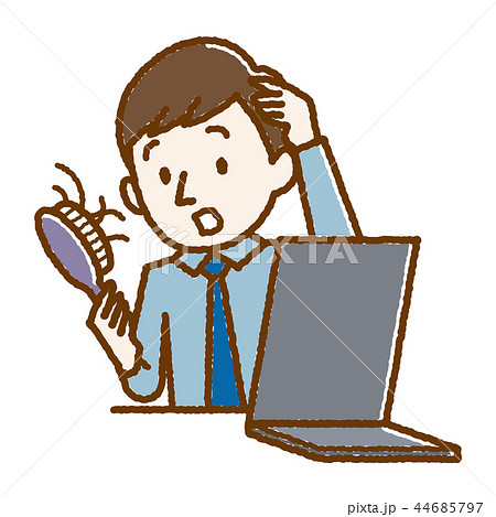 抜け毛に驚く若い男性 手描き風 抜け毛に驚く若い男性 手描き風 44685797