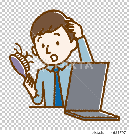 抜け毛に驚く若い男性 手描き風 抜け毛に驚く若い男性 手描き風 44685797