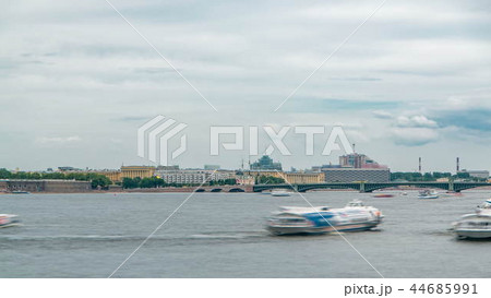 View of the Trinity Bridge in St. Petersburg over the Neva River timelapse. 44685991