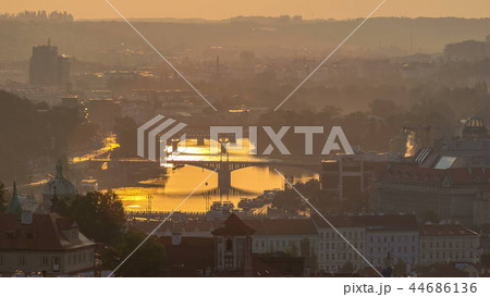 Attractive morning view of Prague bridges and old town timelapse, Czech Republic Attractive morning view of Prague bridges and old town timelapse, Czech Republic 44686136