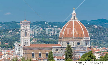 Duomo Santa Maria Del Fiore timelapse and Bargello from Boboli Garden in Florence, Tuscany, Italy 44687448