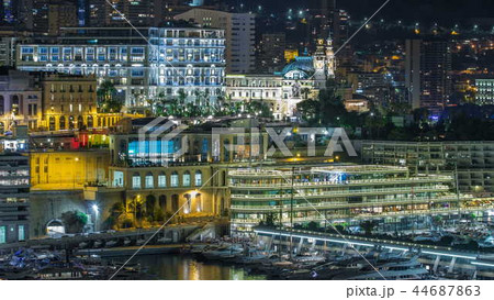 One of the sides of the Monte Carlo Casino night timelapse aerial top view. One of the sides of the Monte Carlo Casino night timelapse aerial top view. 44687863