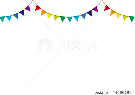 イラスト素材 白背景 カラフルなガーラント 三角旗 パーティーフラッグ 横位置のイラスト素材