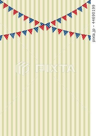 イラスト素材 ボーダー柄背景 カラフルなガーラント 三角旗 パーティーフラッグ 縦位置のイラスト素材