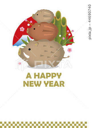 19 亥年 年賀状 イノシシ置き物イラスト 3段重ね 文字なし のイラスト素材