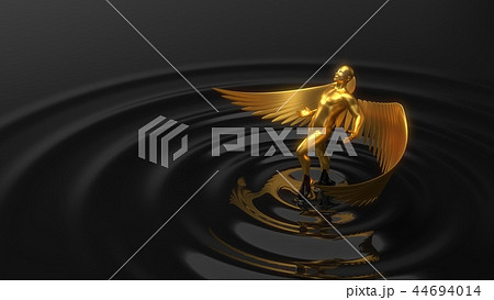 golden angelic character rising from black liquid. 3d illustration golden angelic character rising from black liquid. 3d illustration 44694014