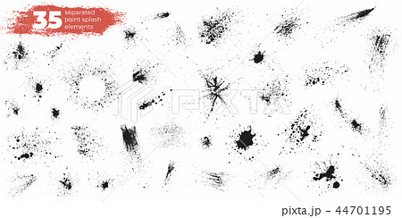 Set of black ink splashes and drops. Different handdrawn spray design elements. Blobs and spatters Set of black ink splashes and drops. Different handdrawn spray design elements. Blobs and spatters 44701195