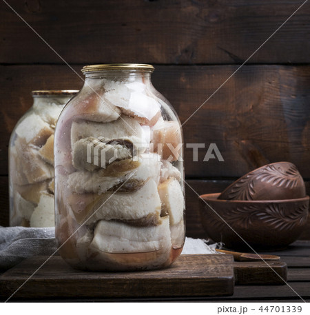 salted pieces of lard with meat  44701339