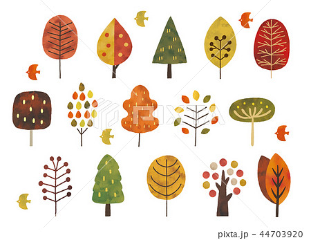 北欧風の木秋冬水彩のイラスト素材