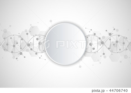DNA helix and molecular structure. Science and technology concept with molecules background. DNA helix and molecular structure. Science and technology concept with molecules background. 44706740