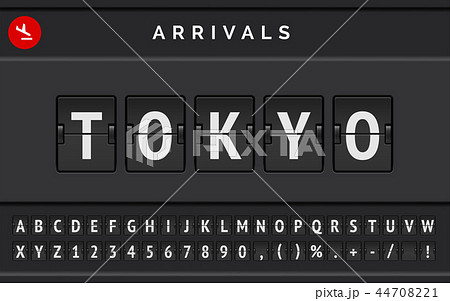 Flight flip board font displays airport departure destination in Japan Tokyo . Vector illustration 44708221