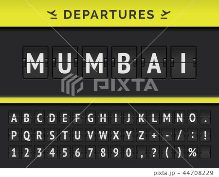Vector airport flip board showing flight departure destination in India Mumbai 44708229