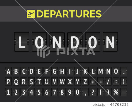 Airport flip board font showing flight departure destination in Europe London. Vector 44708232