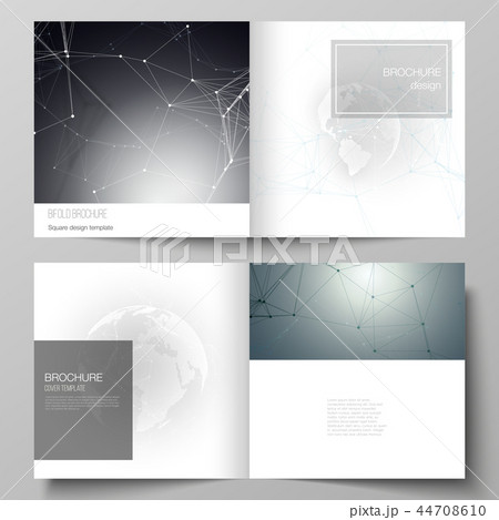 Vector layout of two covers templates for square design bifold brochure, flyer. Futuristic geometric 44708610