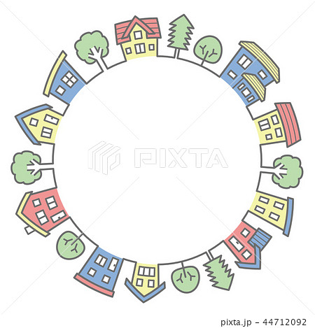 デフォルメした家と木のサークル(線画とカラー) デフォルメした家と木のサークル(線画とカラー) 44712092
