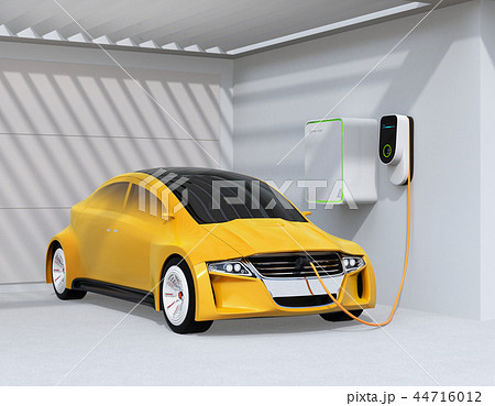 自宅の充電スタンドに充電している電気自動車のイメージ 44716012