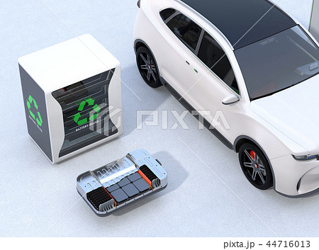 EV使用済みのバッテリー再利用システム、車用バッテリーのカットモデル、電動SUVのイメージ EV使用済みのバッテリー再利用システム、車用バッテリーのカットモデル、電動SUVのイメージ 44716013