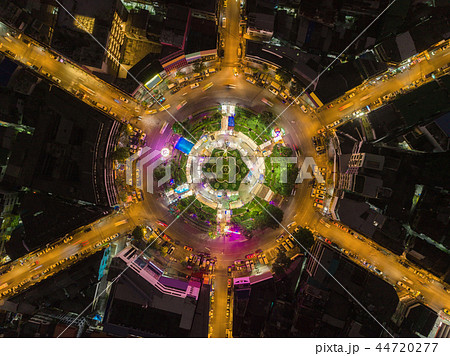 Aerial view highway road intersection at night. 44720277
