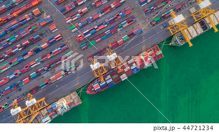 Aerial view container ship and warehouse. 44721234