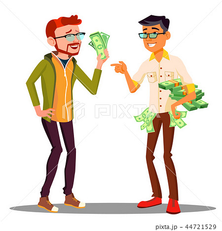 Different Salaries Of Office Staff, One Employee With Bills In Hand, Another With Stack Of Money 44721529