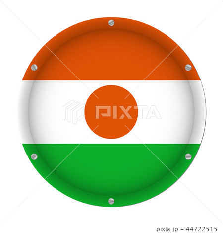 round metallic flag of Niger with screws