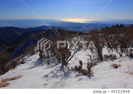 冬の神奈川の三ノ塔山頂から南側の江ノ島、大島方面眺望 44722948