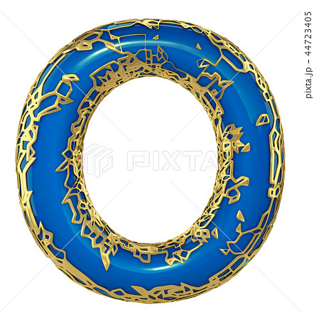 Golden shining metallic 3D with blue paint symbol capital letter O - uppercase isolated on white. 3d 44723405