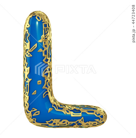 Golden shining metallic 3D with blue paint symbol capital letter L - uppercase isolated on white. 3d Golden shining metallic 3D with blue paint symbol capital letter L - uppercase isolated on white. 3d 44723408