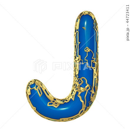 Golden shining metallic 3D with blue paint symbol capital letter J - uppercase isolated on white. 3d 44723411