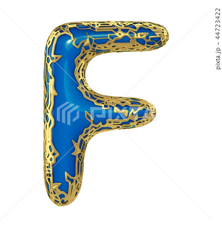 Golden shining metallic 3D with blue paint symbol capital letter F - uppercase isolated on white. 3d 44723422
