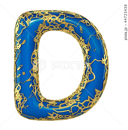 Golden shining metallic 3D with blue paint symbol capital letter D - uppercase isolated on white. 3d 44723439