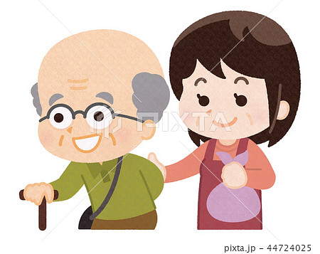 おじいさんの外出に同行する女性 44724025