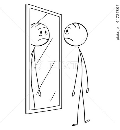 Cartoon of Sad Depressed Man Looking at Himself... - Stock Illustration  [44727307] - PIXTA