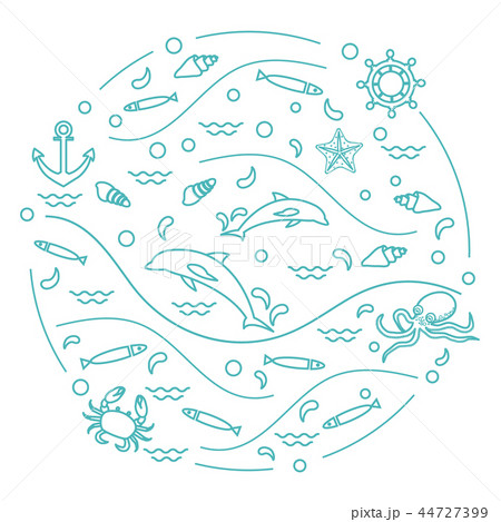 dolphins, octopus, fish, anchor, helm, waves, dolphins, octopus, fish, anchor, helm, waves, 44727399