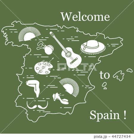 various symbols of Spain arranged in a circle 44727434