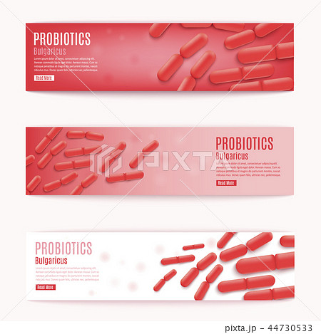 Probiotics Vector Horizontal Red Web Banners Set Probiotics Vector Horizontal Red Web Banners Set 44730533
